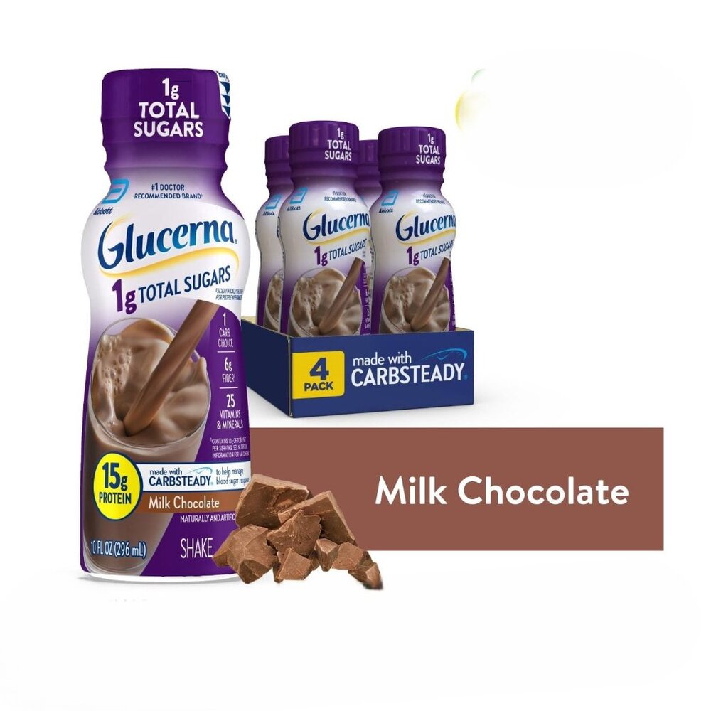 Glucerna 1g Total Sugars Shake Chocolate 10 oz Bottle,4 Pack